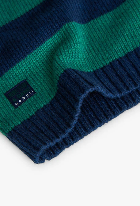 Knitted jumper for boys, striped in navy blue and green