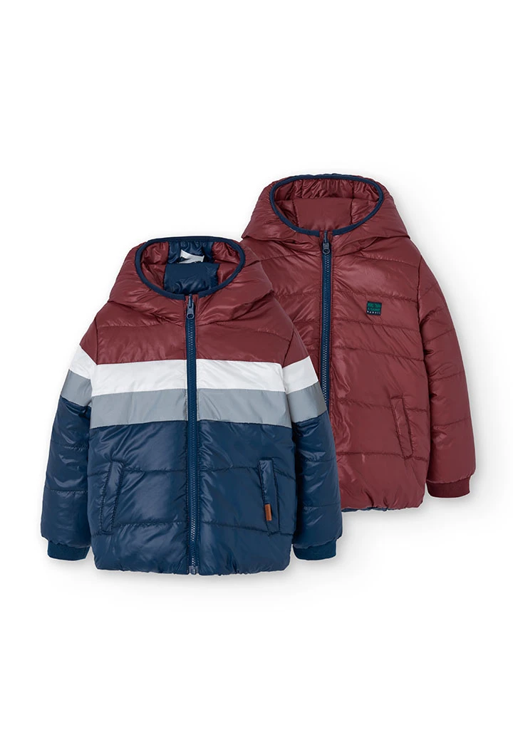 Parka réversible garçon en bleu marine et rouge