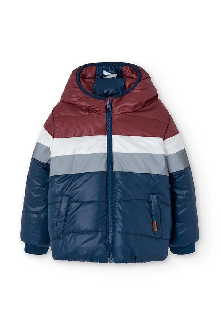 Parka reversibile per bambino in blu marino e rosso