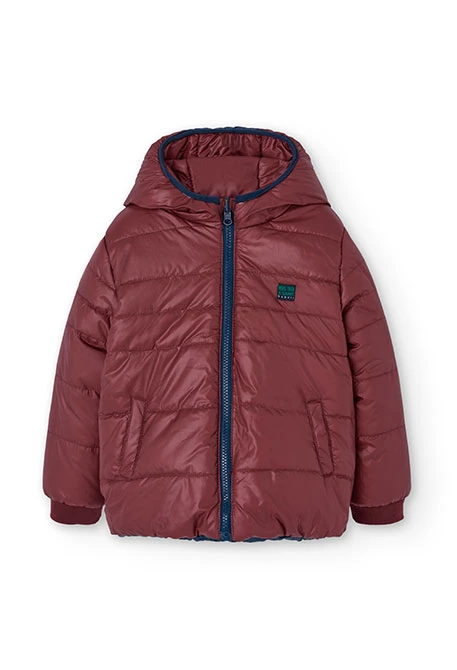 Reversible parka for boys in navy blue and red