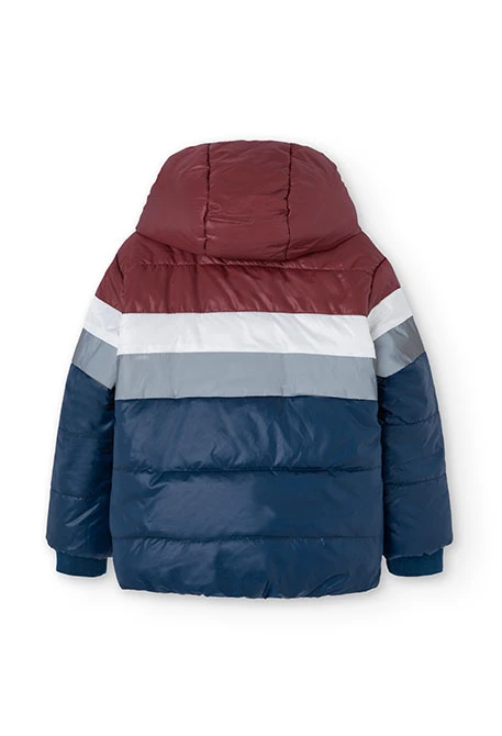 Reversible parka for boys in navy blue and red