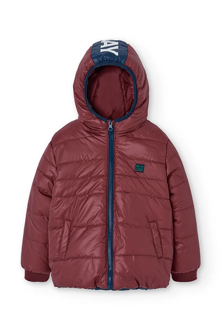 Reversible parka for boys in navy blue and red