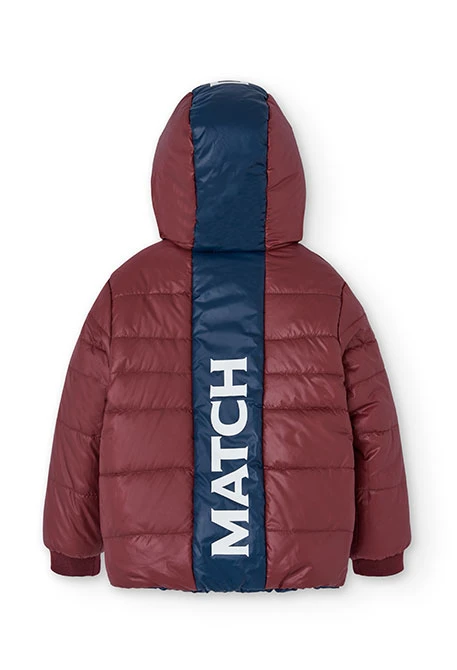 Reversible parka for boys in navy blue and red