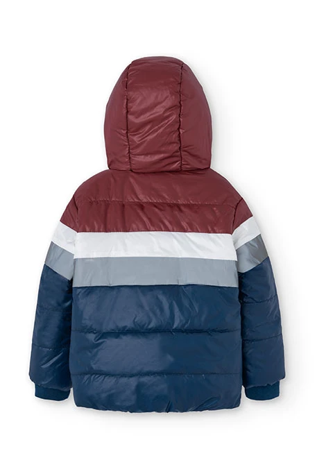 Reversible parka for boys in navy blue and red