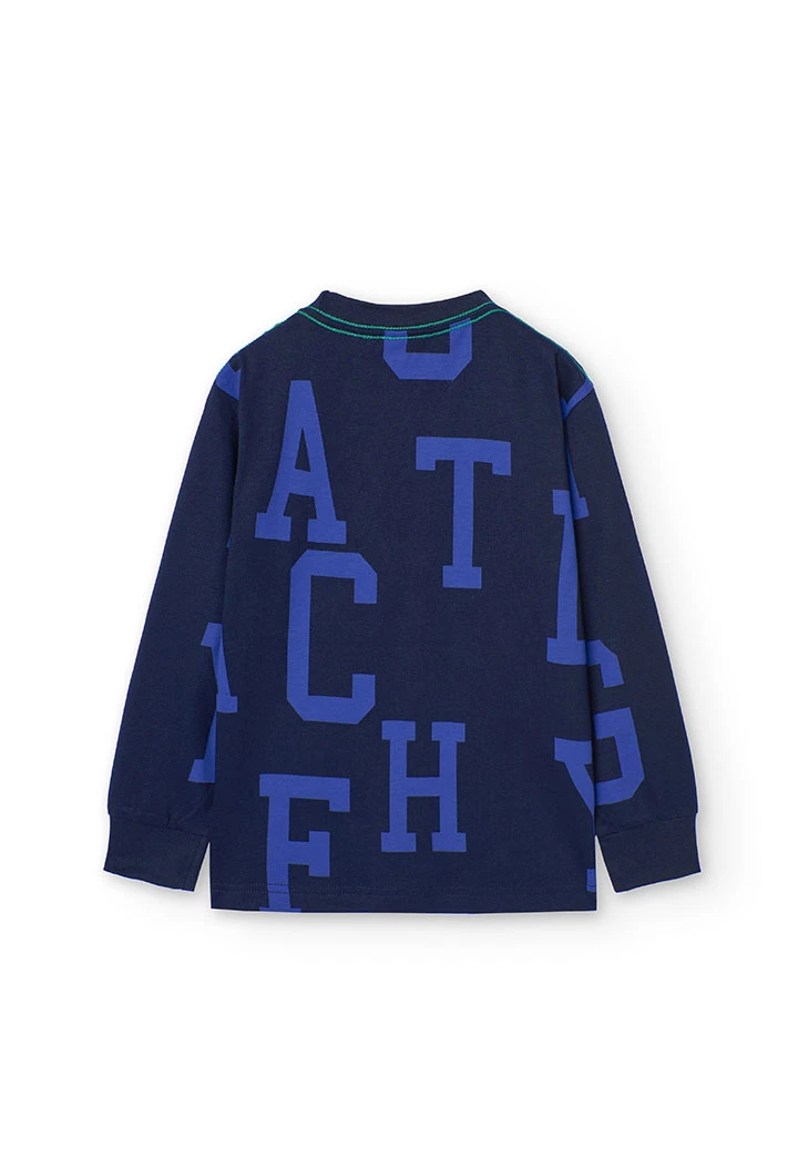 T-shirt en coton pour enfant avec imprimé de lettres en bleu marine