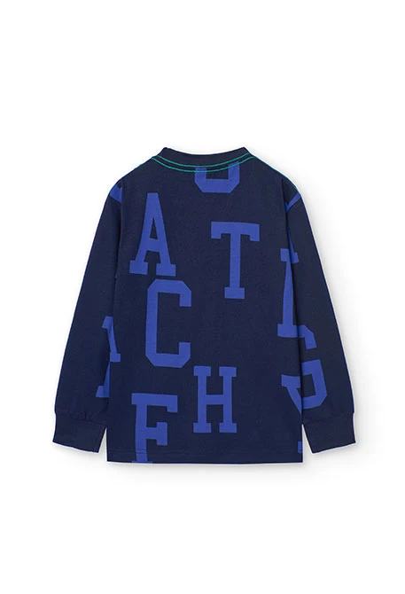 Camiseta de algodón de niño con estampado de letras en azul marino