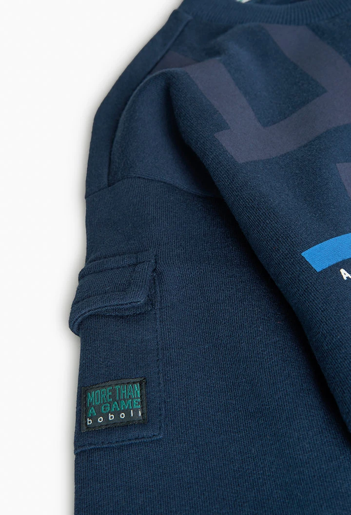 Sweat-shirt en molleton pour enfant avec imprimé de lettres en bleu marine