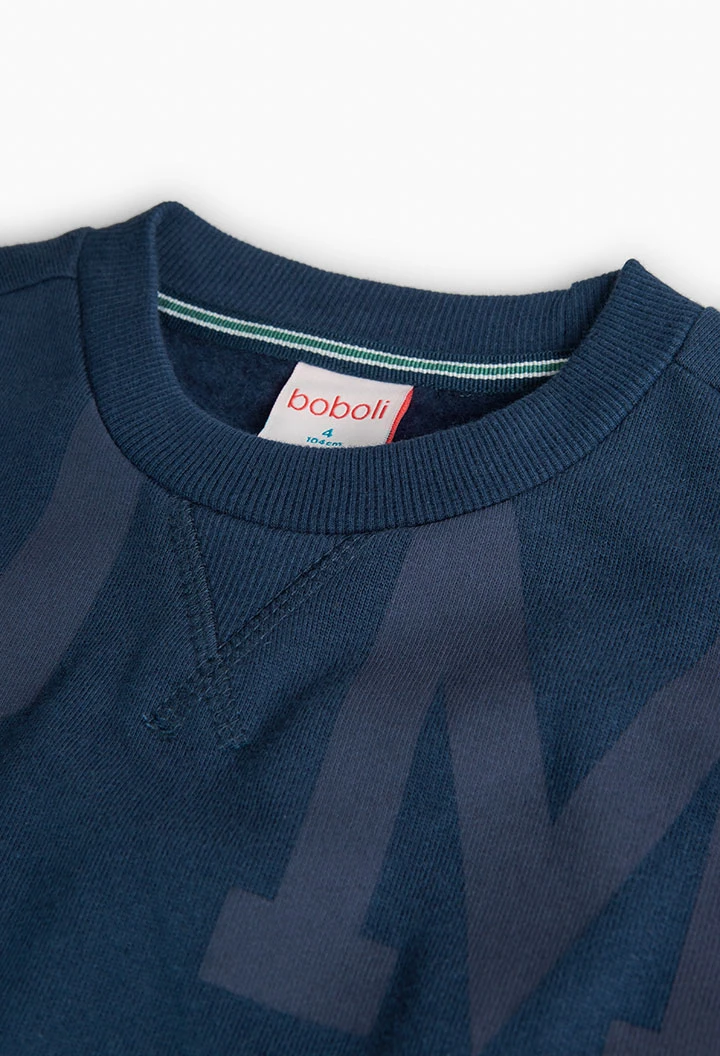 Sweat-shirt en molleton pour enfant avec imprimé de lettres en bleu marine