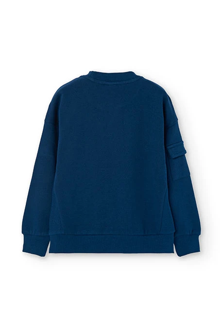 Navy blue letter print fleece sweatshirt for boys