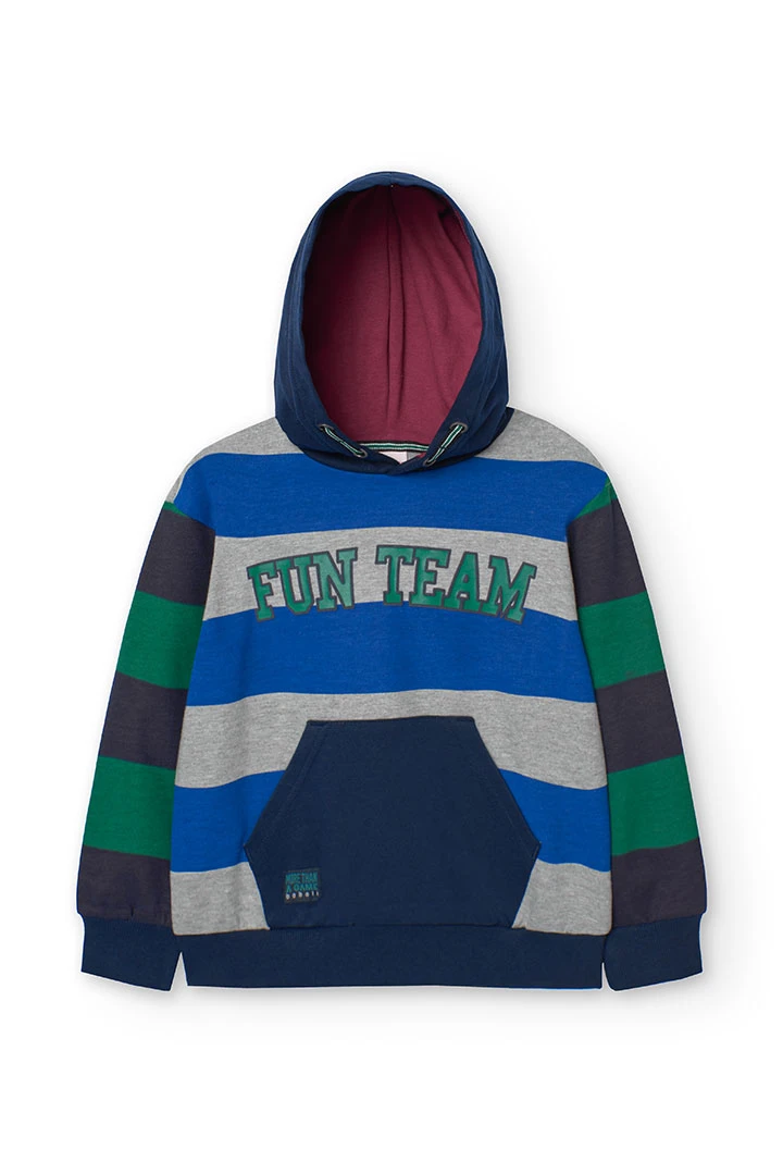 Navy blue printed fleece sweatshirt for boys