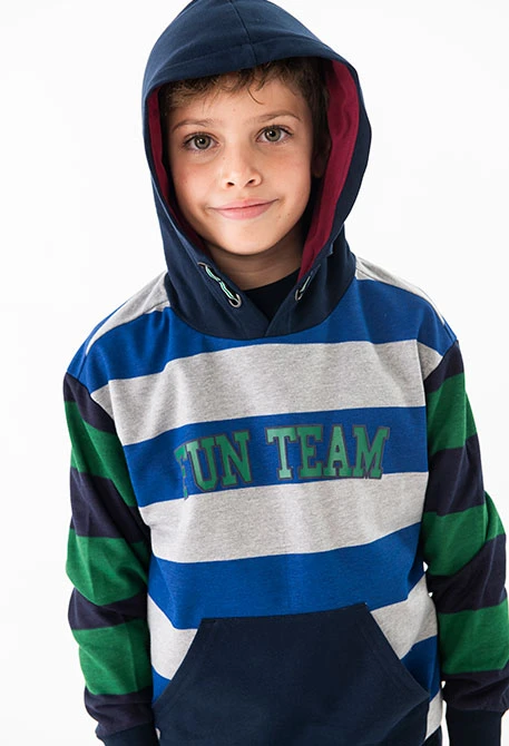 Navy blue printed fleece sweatshirt for boys