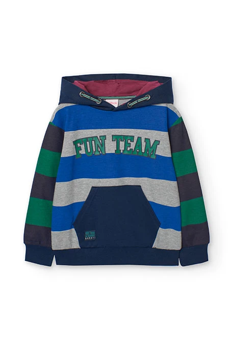 Navy blue printed fleece sweatshirt for boys