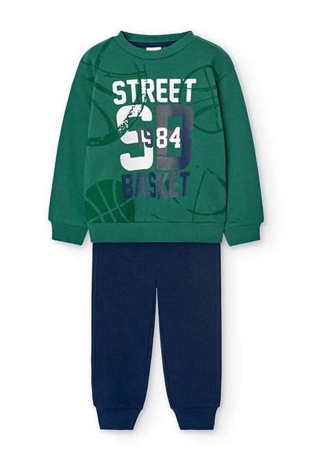 Set of sweatshirt and fleece trousers for boys in green