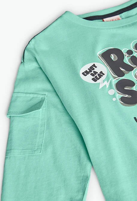 Knitted T-shirt for boys in aqua colour