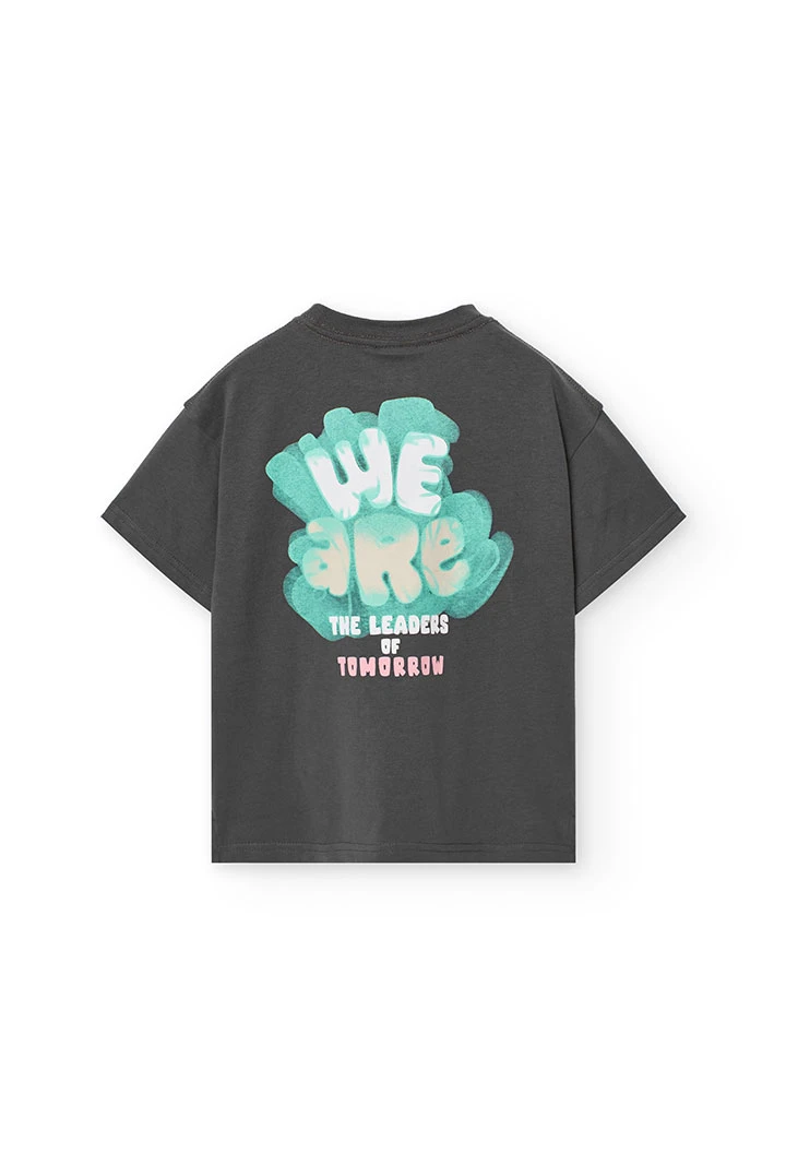 T-shirt in maglia per bambino in grigio con taschino