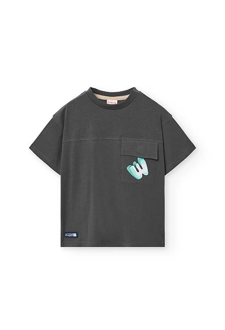 Camiseta de punto para niño en gris con bolsillo