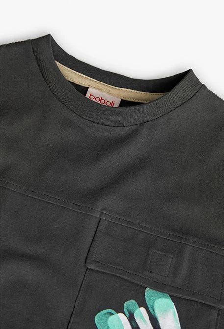 Jungen T-Shirt aus Strick in Grau mit Tasche
