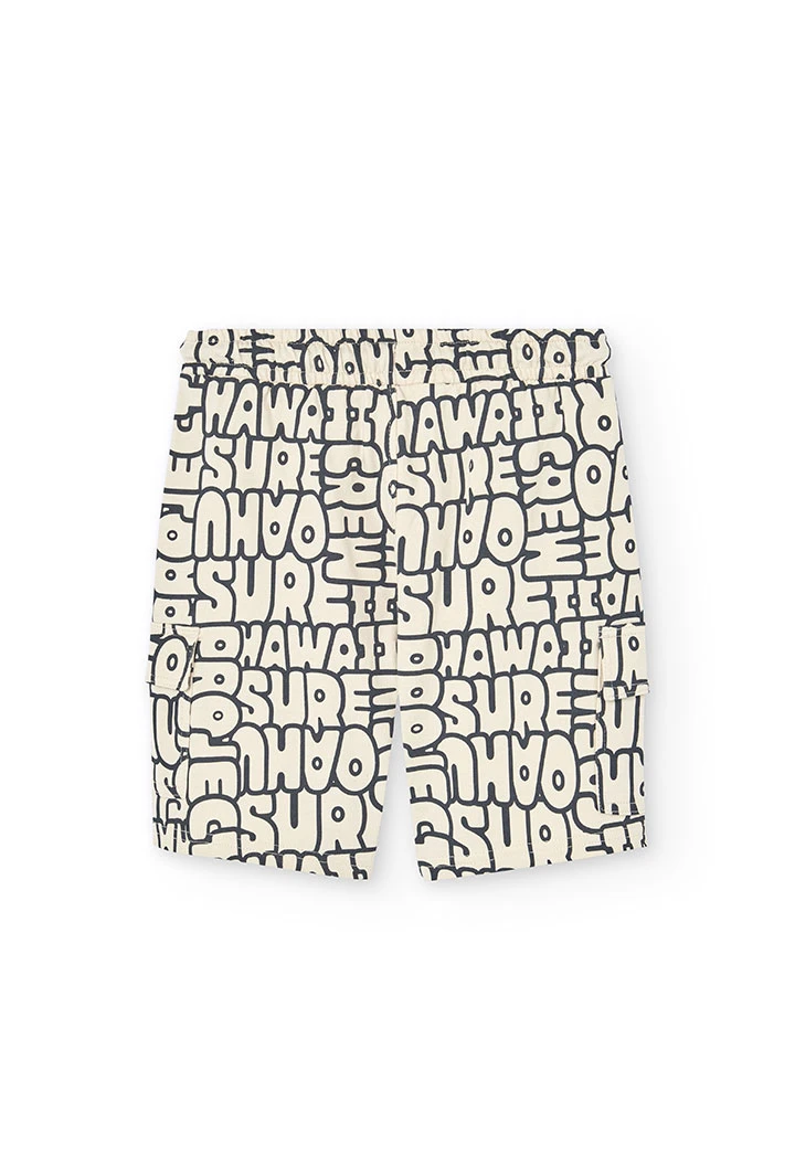 Knit shorts for boy with cream-coloured print