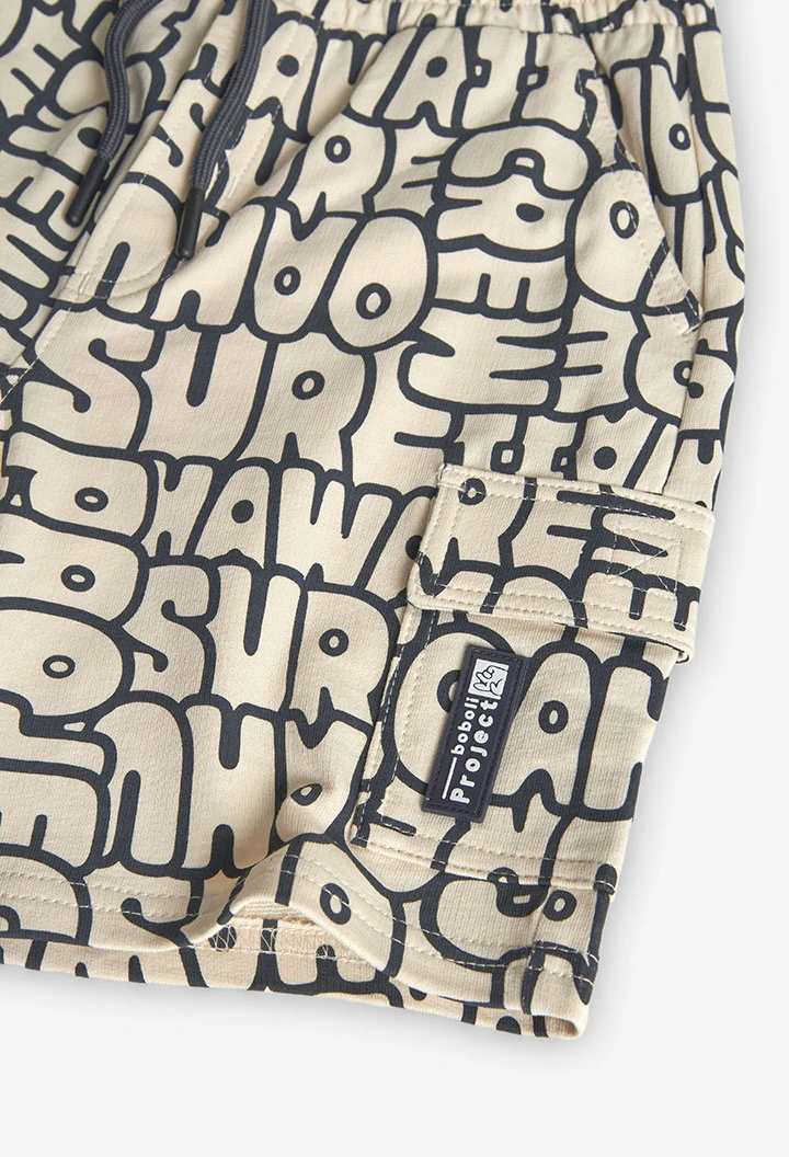 Knit shorts for boy with cream-coloured print