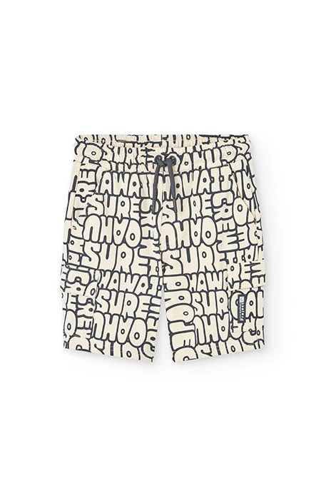 Bermudas de malha para menino com estampado em cor creme