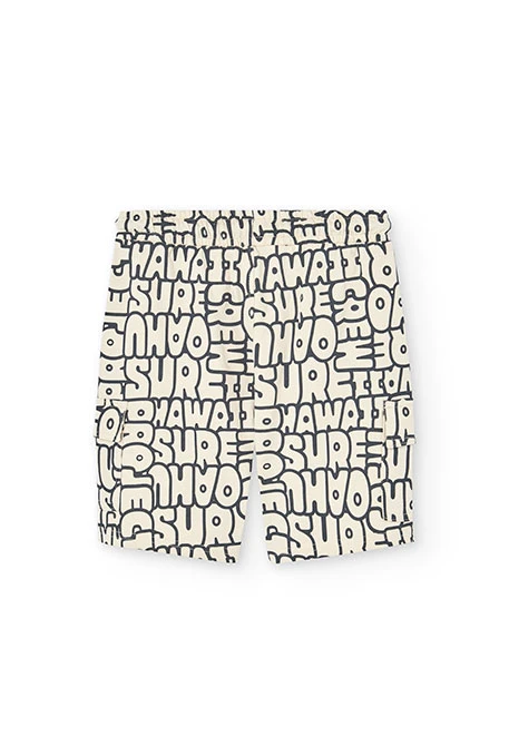 Bermudas de malha para menino com estampado em cor creme
