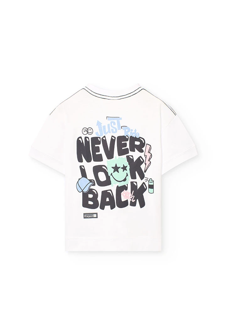 Maglietta in maglia per bambino di colore bianco con stampa