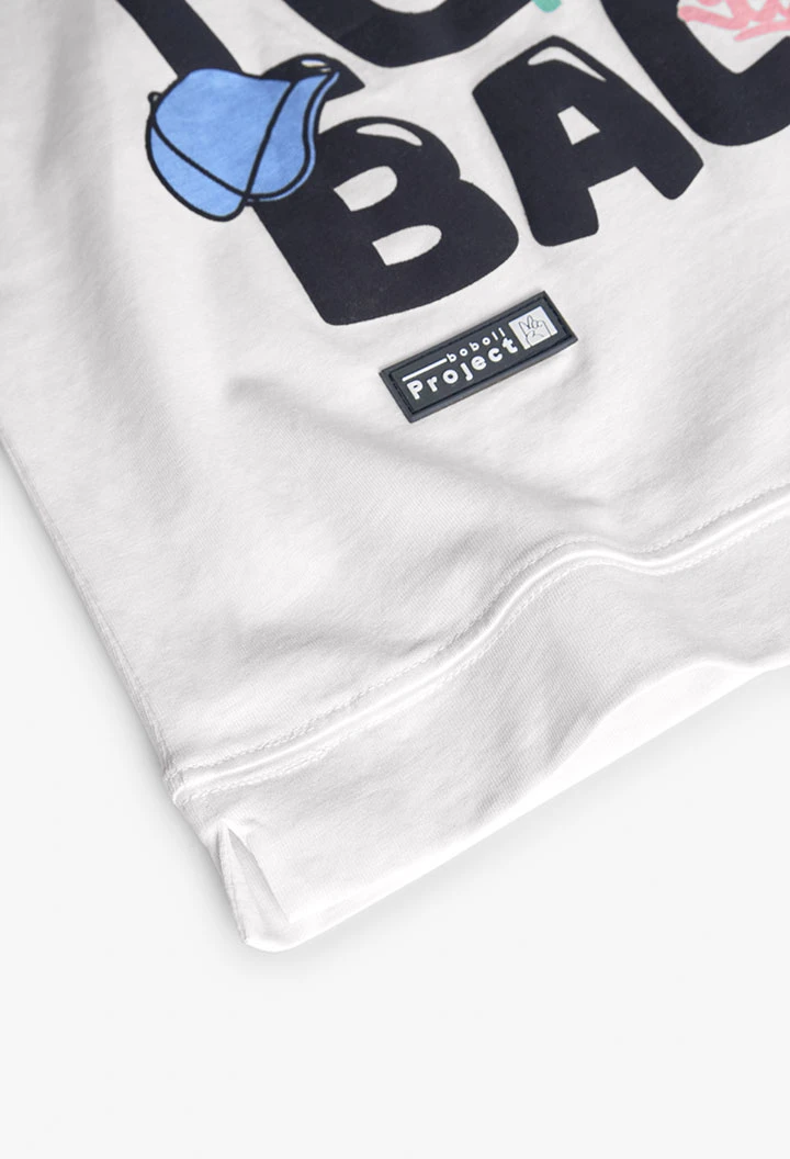 Maglietta in maglia per bambino di colore bianco con stampa