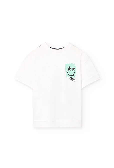 Camiseta de punto para niño en color blanco con estampado