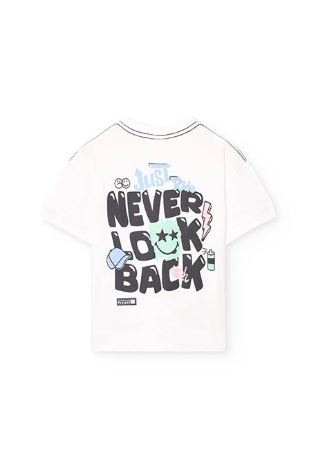 Camiseta de punto para niño en color blanco con estampado