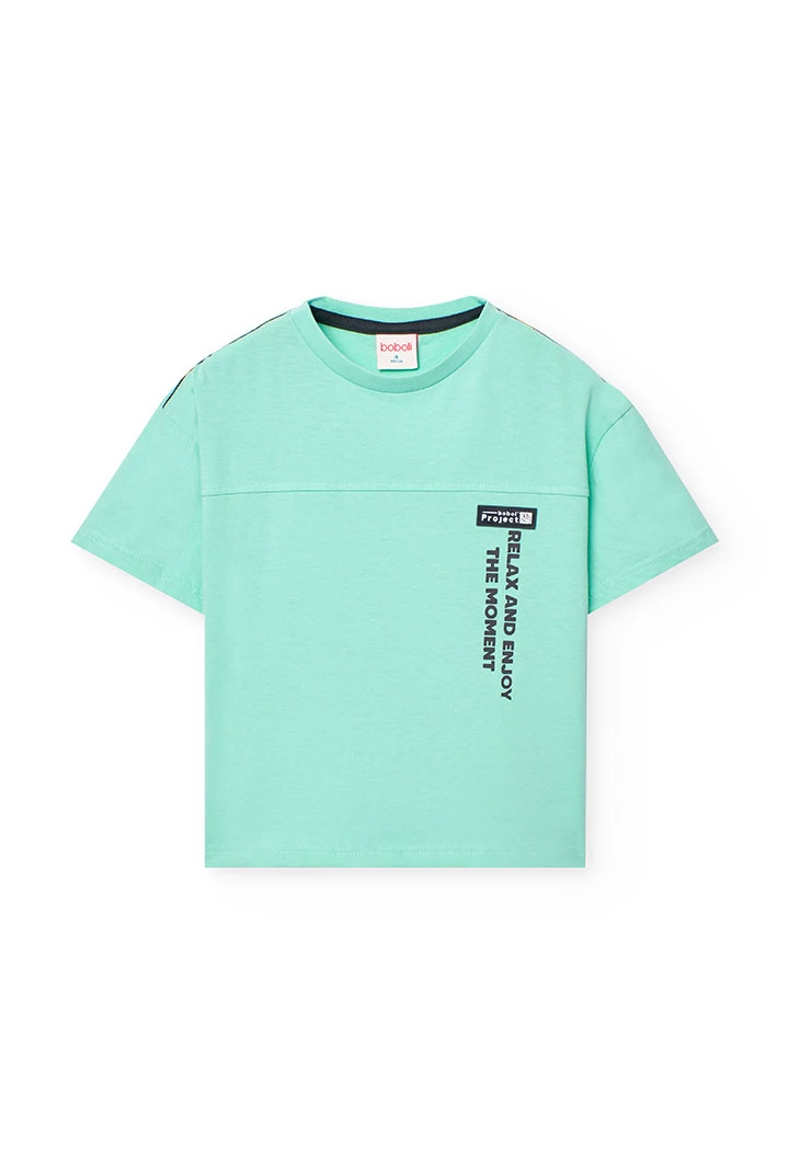 T-shirt per bambino in maglia di colore verde acqua