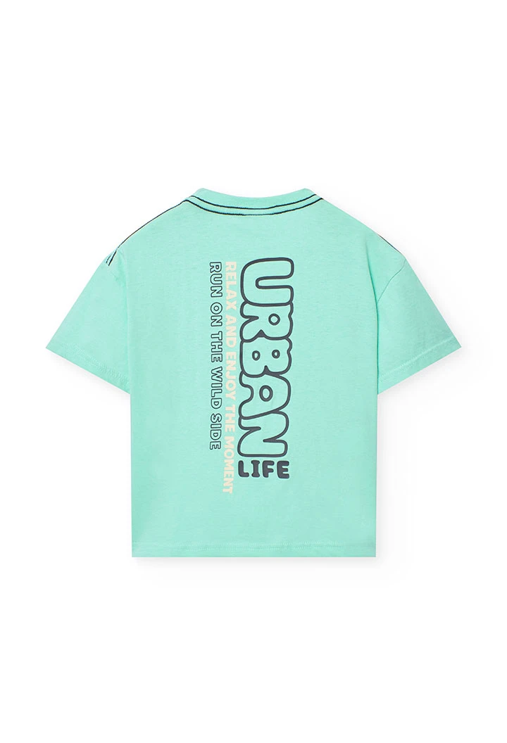 T-shirt per bambino in maglia di colore verde acqua