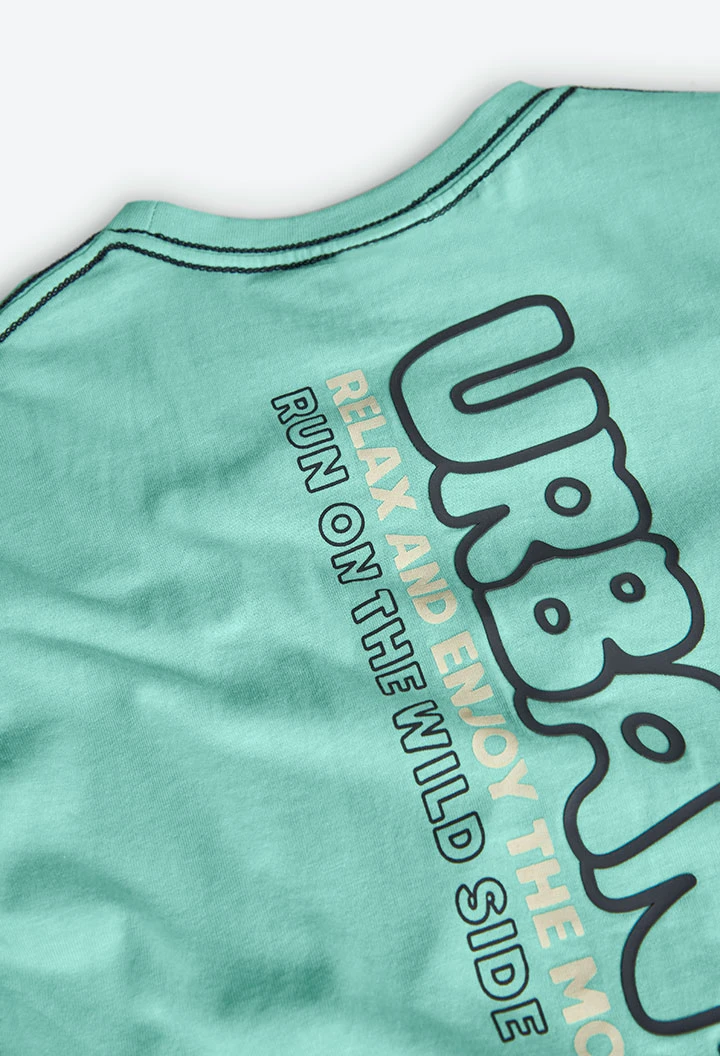 T-shirt per bambino in maglia di colore verde acqua
