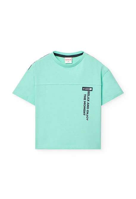 T-shirt per bambino in maglia di colore verde acqua