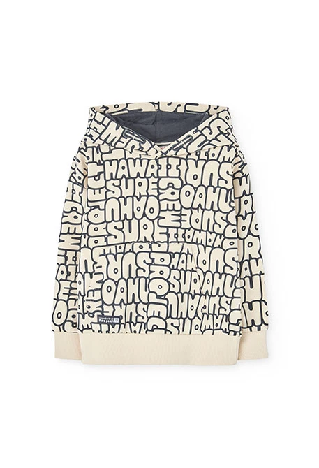 Terry sweatshirt for boy with print in cream colour