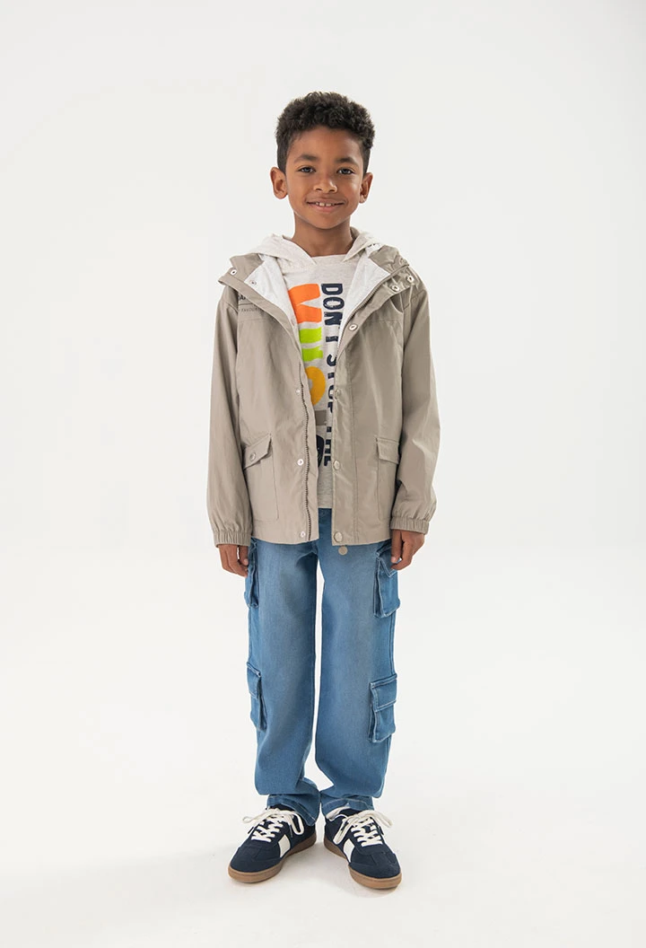 Parka tecnica a maglia per bambino di colore marrone