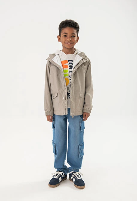 Technical knit parka for boys in brown colour