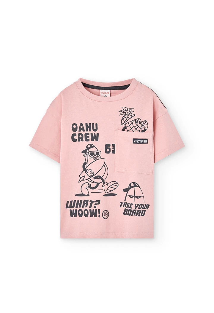 Gesricktes T-Shirt für Jungen in Rosa.