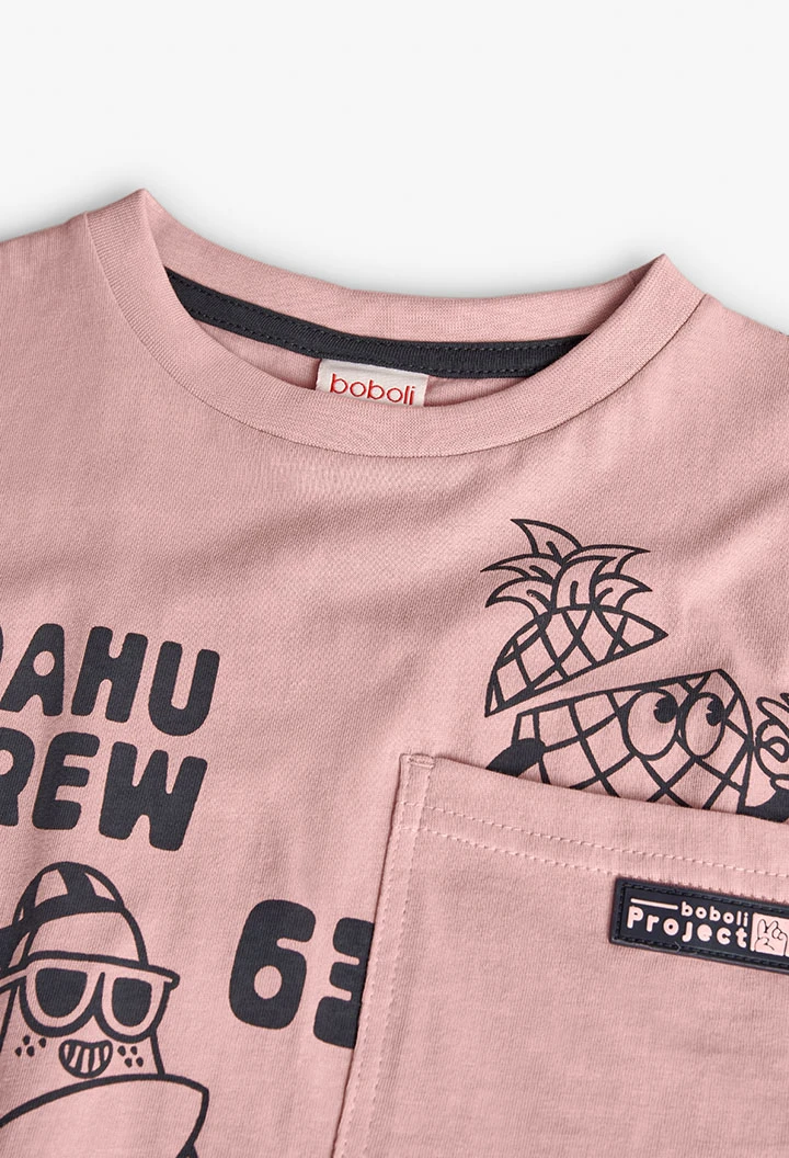Gesricktes T-Shirt für Jungen in Rosa.