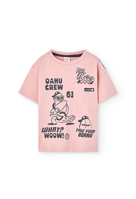 Knitted T-shirt for boy in pink colour