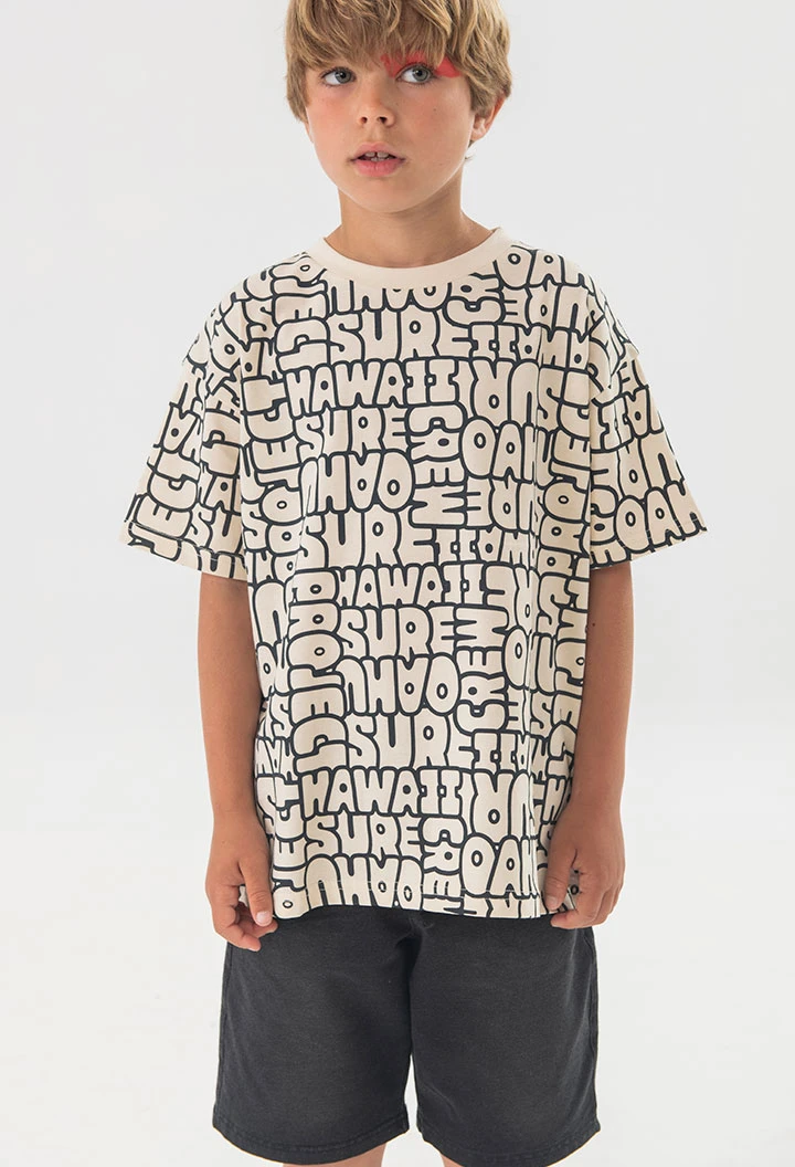 Maglietta a maglia per bambino con stampa in color crema