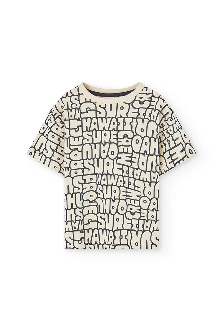 Maglietta a maglia per bambino con stampa in color crema