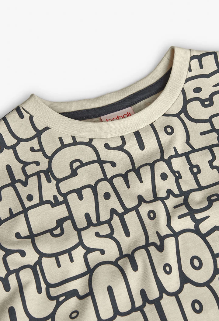 Maglietta a maglia per bambino con stampa in color crema