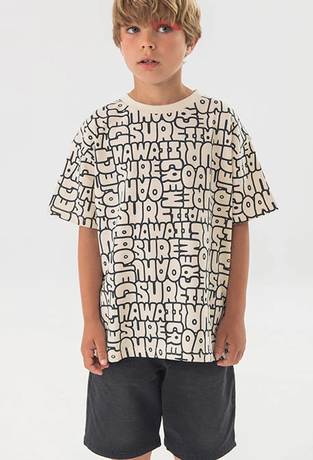 Maglietta a maglia per bambino con stampa in color crema