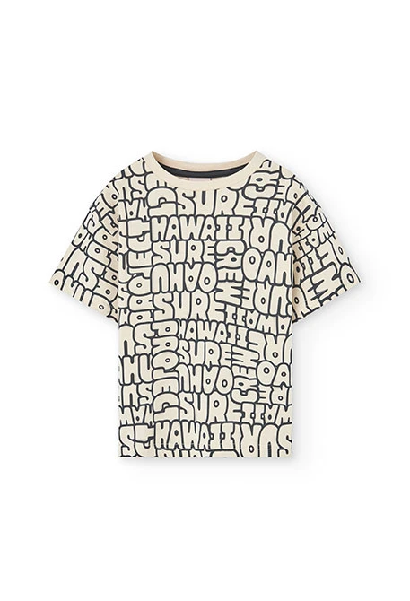 T-shirt de malha para criança com estampado em cor creme