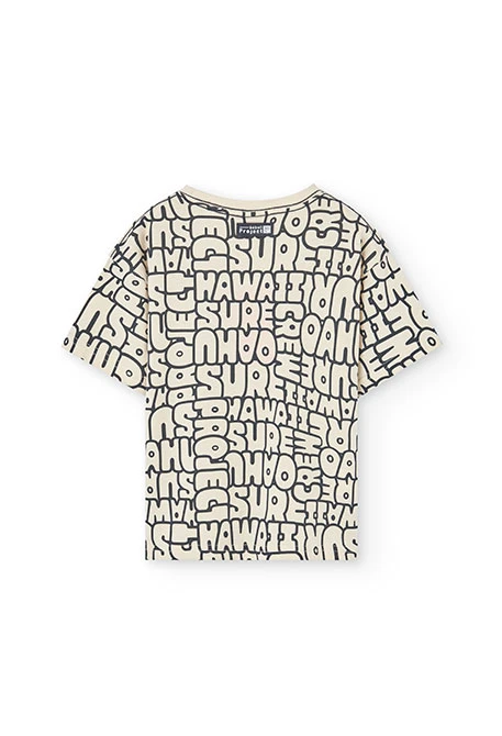 T-shirt de malha para criança com estampado em cor creme