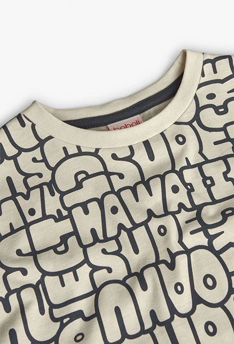 Children\'s knit T-shirt with print in cream colour