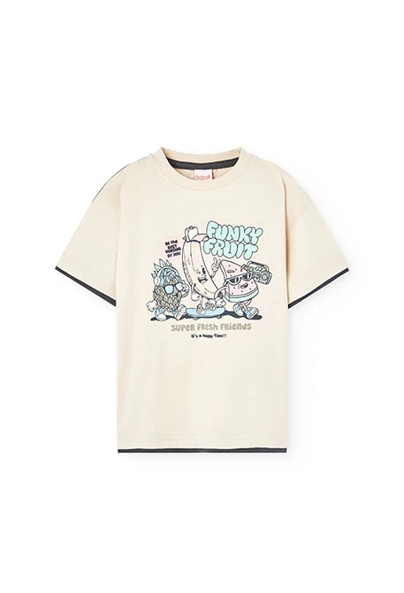 Knitted T-shirt for boy in raw colour