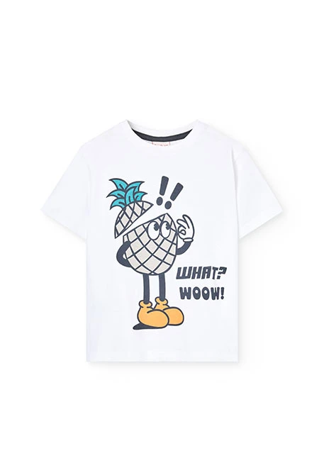 Conjunto de punto de camiseta para niño en color blanco y bermudas en color gris
