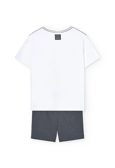Jungen-Strickset: T-Shirt in Weiß und Bermudas in Grau