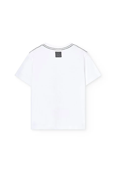 Conjunto de punto de camiseta para niño en color blanco y bermudas en color gris